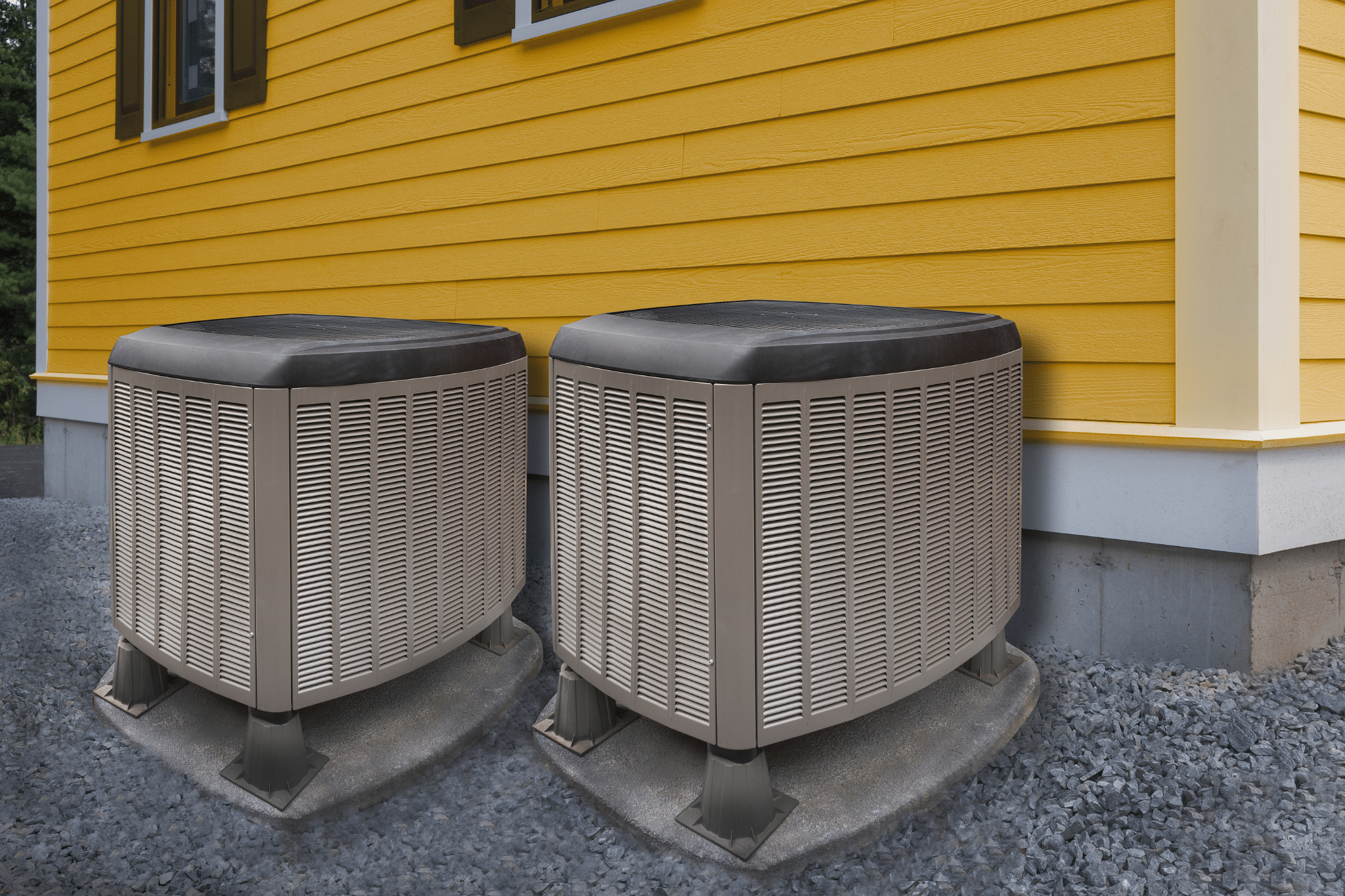 2 outdoor residential HVAC units